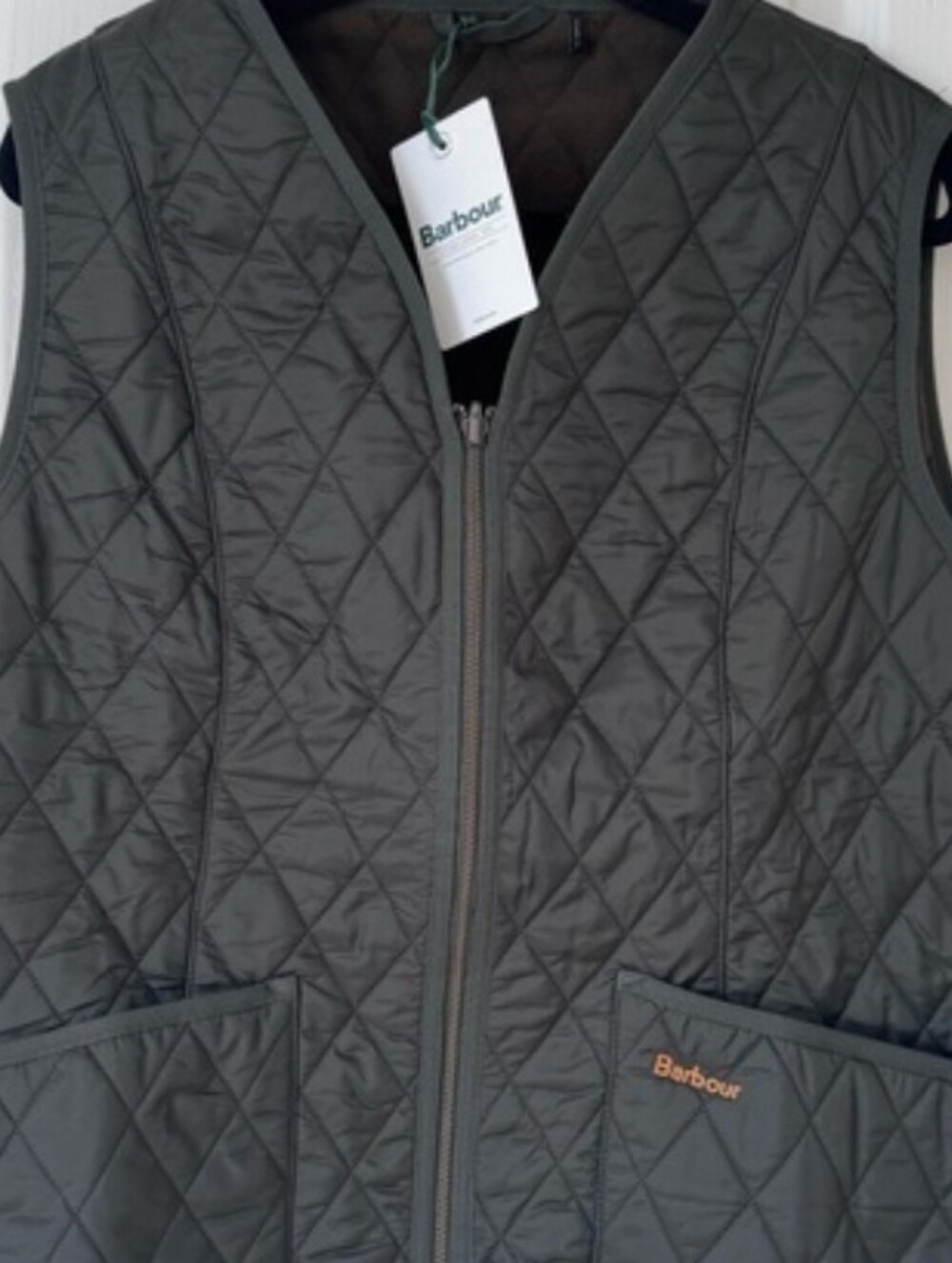 Barbour Quilted Vest in Olive Green with Pocket Detail - Picture 7 of 7
